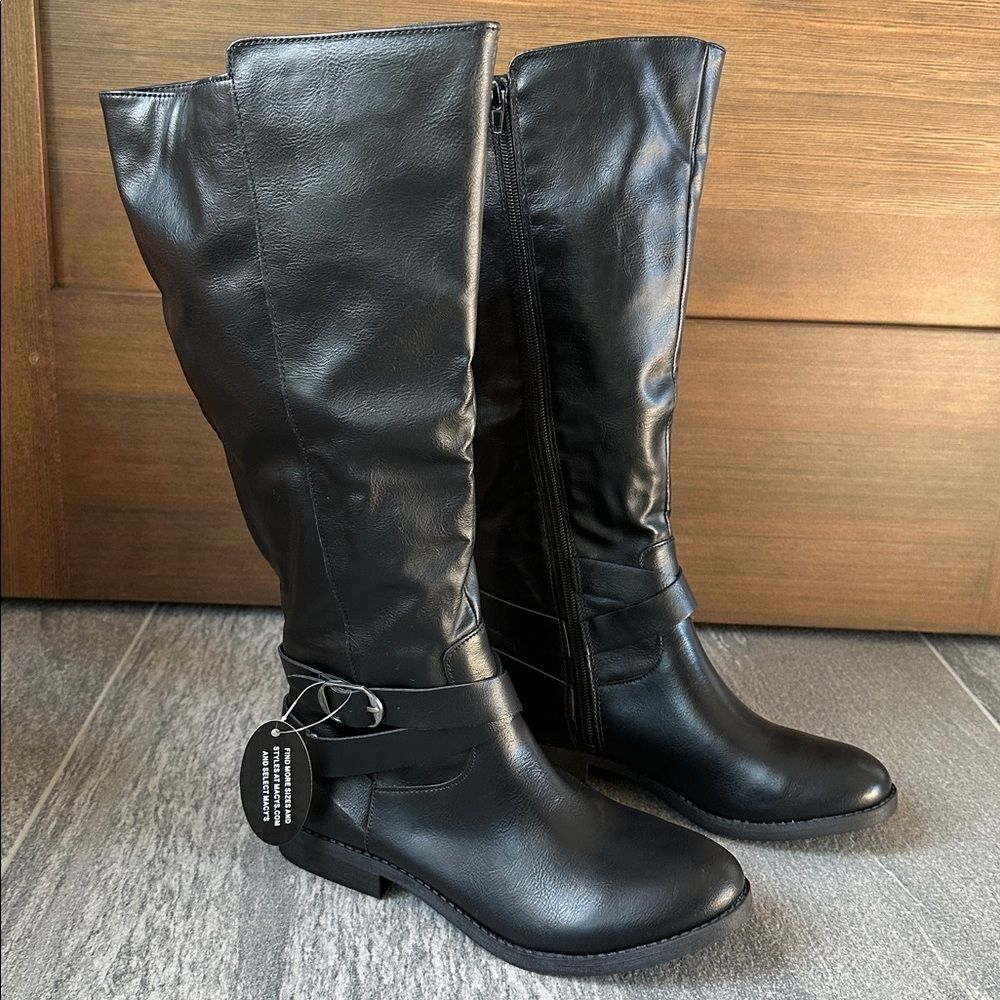 NWT Style & Co Black Riding Boots Faux Leather Wide‑Calf Round Toe Full Zip 7.5 - Picture 13 of 16